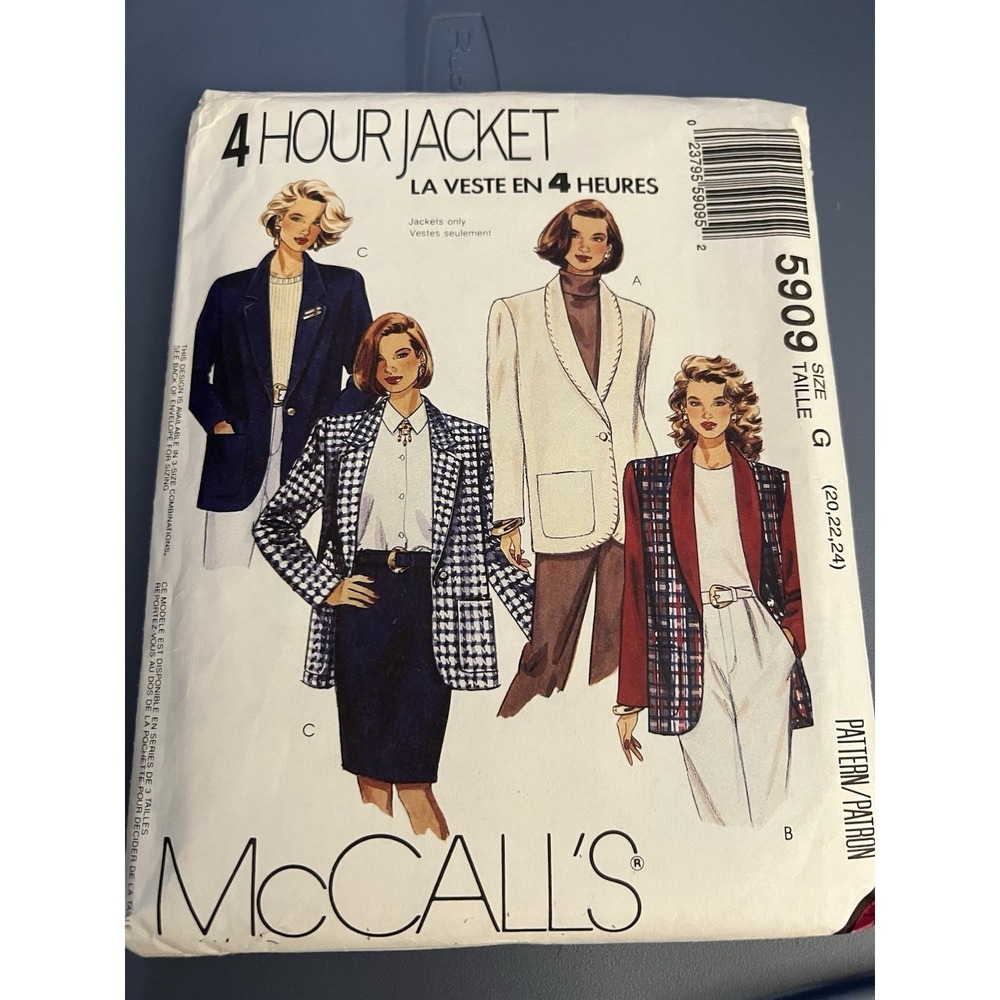 McCall's 4 Hour Jacket Patterns 5909- 20-24- Cut
